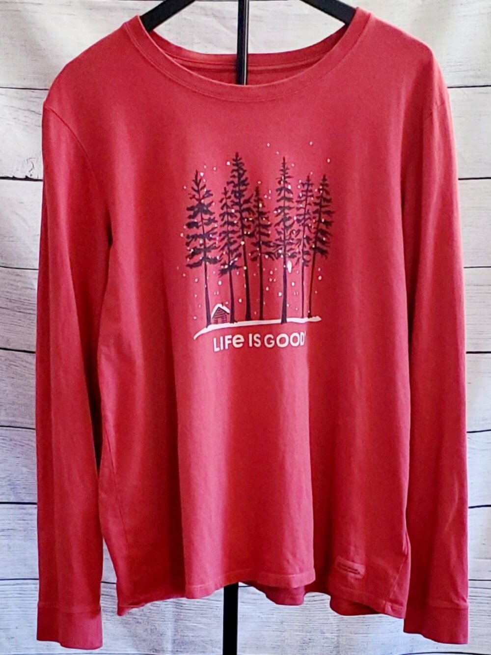 Life is Good Women's Crusher Long Sleeve Tee Size XL  Red Holiday Theme